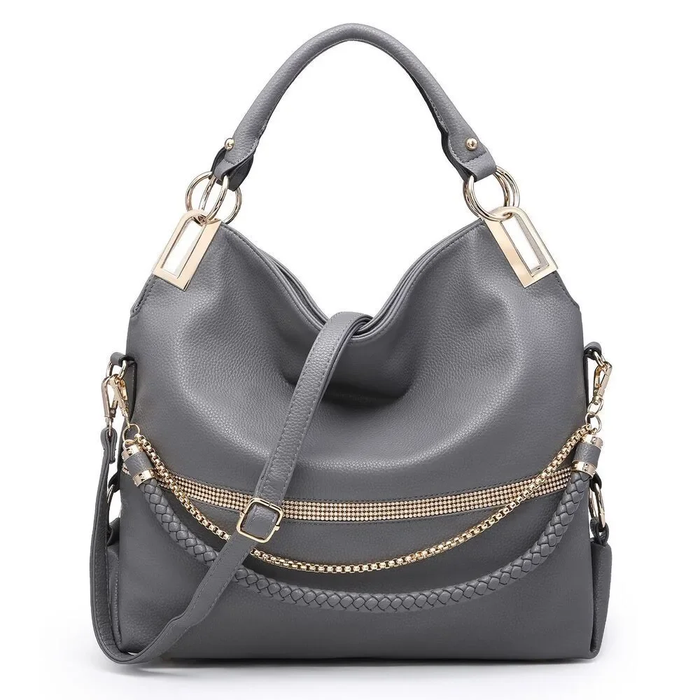 Dasein Gray Tone Quilted Trendy Hobo Bag with Multi Shoulder Straps